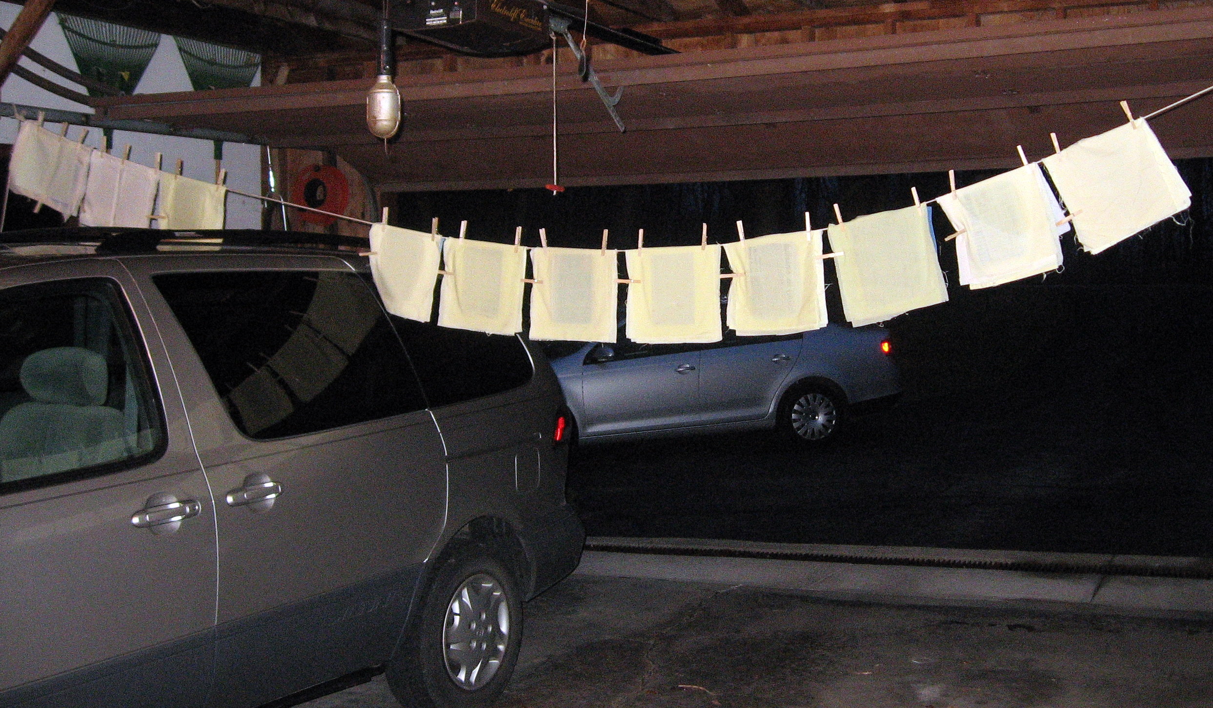 Paper drying in the garage.